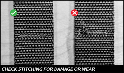 Check stitching for damage or wear